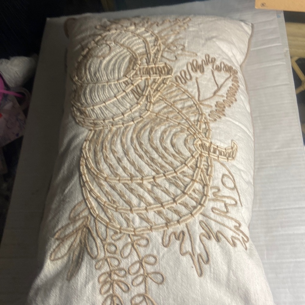 From the Hearth cotton natural hand embroidered pumpkin pillow